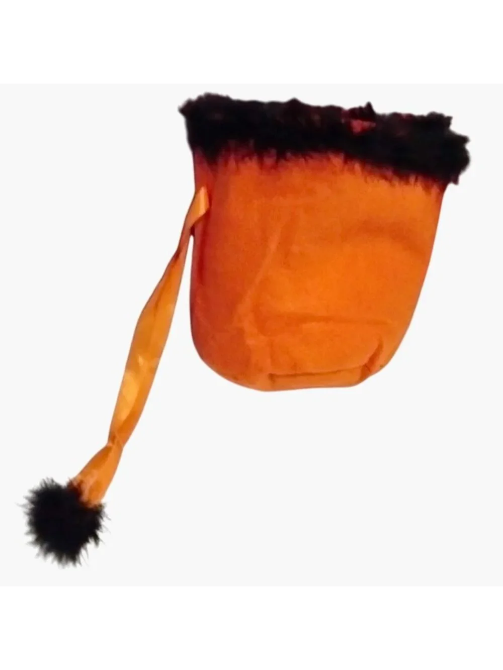 Halloween Gift Bag Fur Trim Trick Or Treat Orange Black Fuzzy Poms Lot 10
